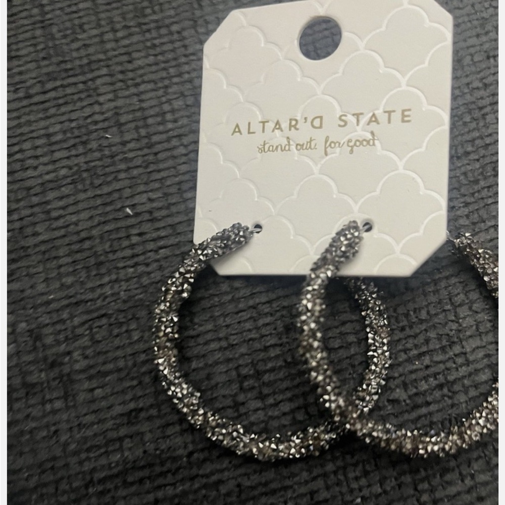 Altar'd State Sparkling Silver Textured Hoop Earrings